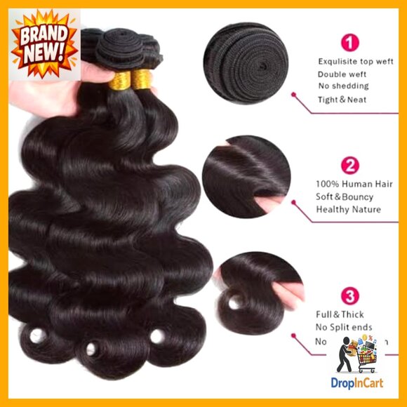 Body Wave Human Hair Extensions 16 Inch Brazilian Virgin Bundles Natural Black